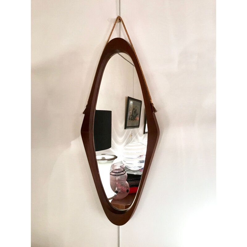 Miroir Italien vintage en teck 1950