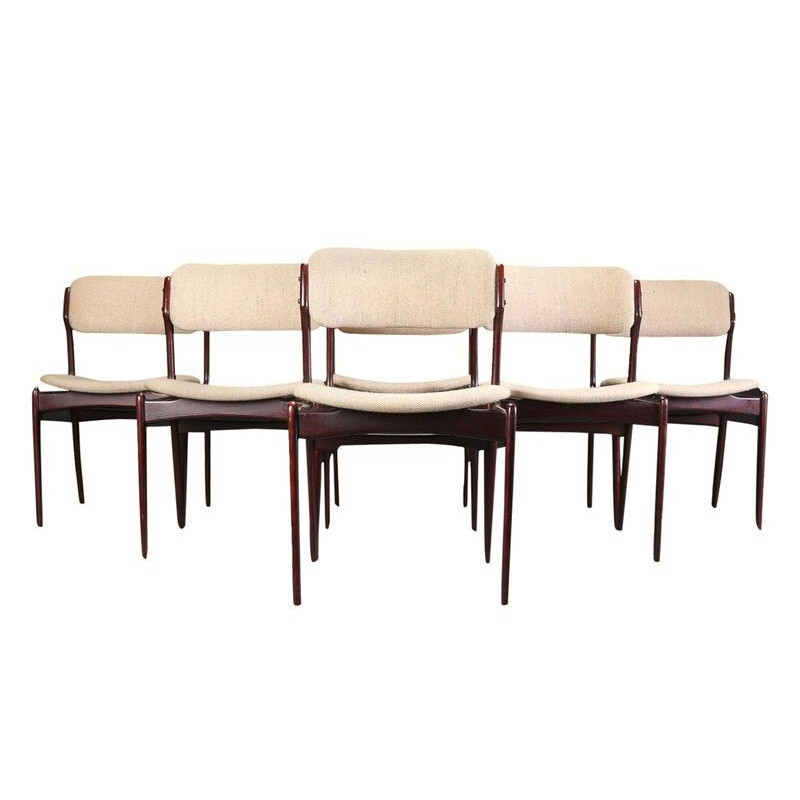 Conjunto de seis cadeiras de carvalho vintage tan por Erik Buch Inc. reupholstered