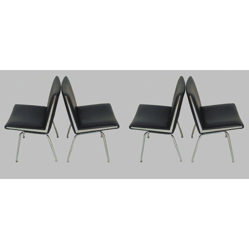 Suite of four vintage airport lounge chairs in black Hans J. Wegner by A.P, Denmark 1958