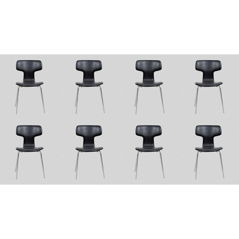 Juego de 8 sillas T vintage de Arne Jacobsen de Fritz Hansen, 1960