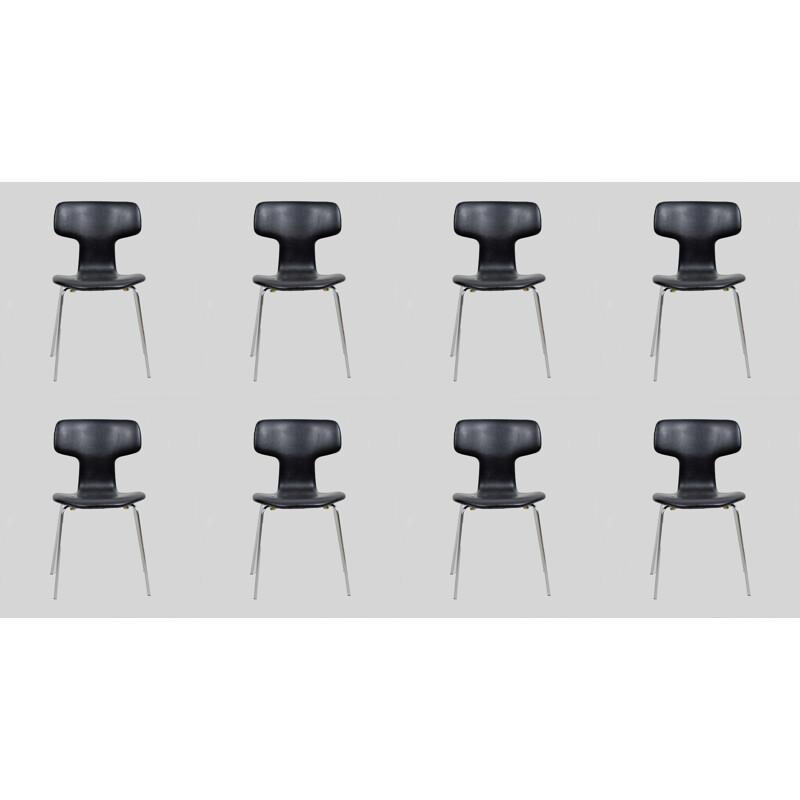 Set of 8 vintage T Chairs by Arne Jacobsen from Fritz Hansen, 1960s