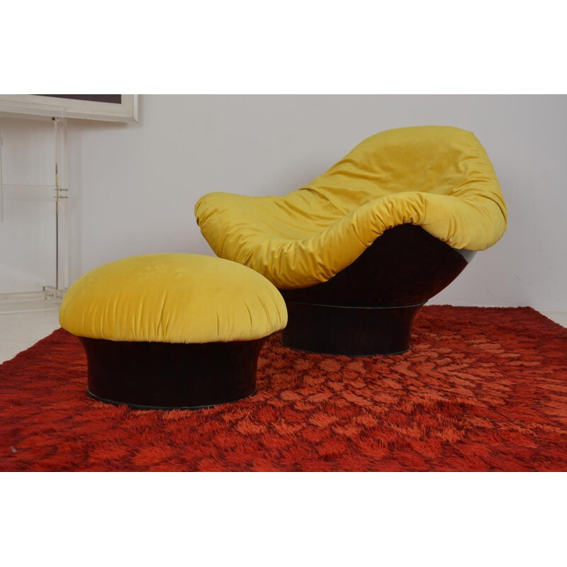 Vintage "Rodica" Armchair and Ottoman By Mario Brunu for Comfort, Italy, 1968s