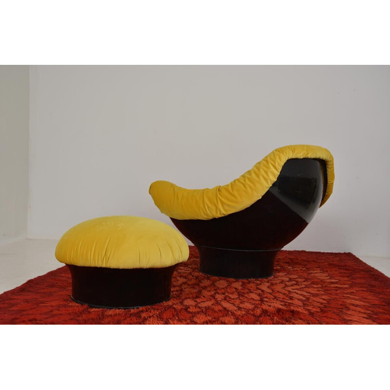 Vintage "Rodica" Armchair and Ottoman By Mario Brunu for Comfort, Italy, 1968s