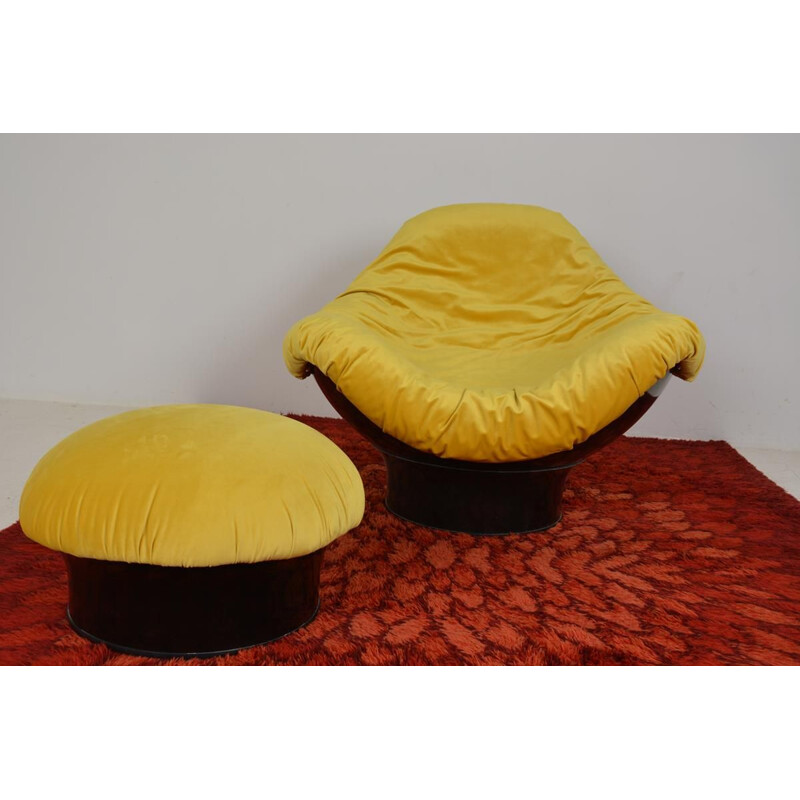 Vintage "Rodica" Armchair and Ottoman By Mario Brunu for Comfort, Italy, 1968s
