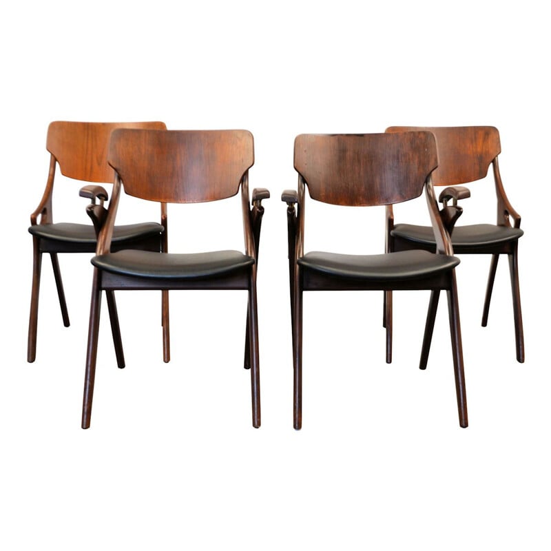 Ensemble de 4 chaises à repas vintage en teck par Arne Hovmand Olsen