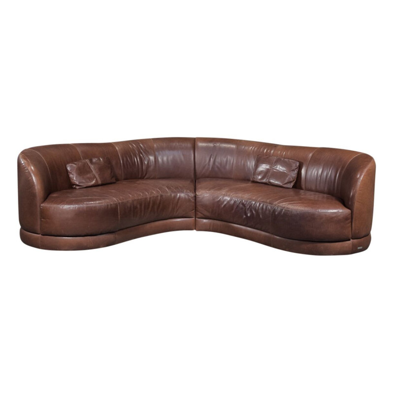 Vintage "banana" leather sofa, Italy