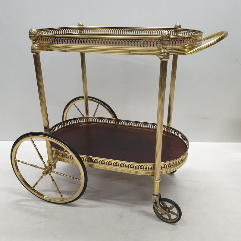 Vintage brass serving trolley, France, 1960s