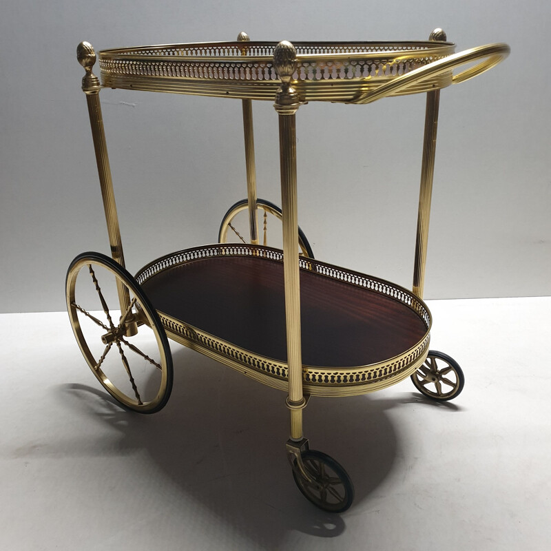 Vintage brass serving trolley, France, 1960s