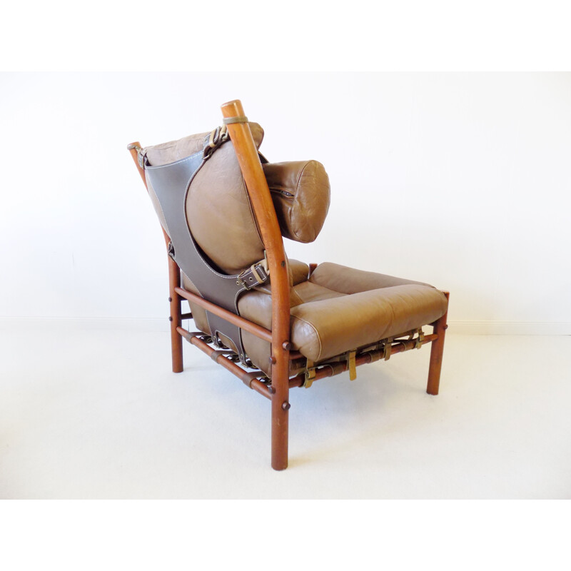 Vintage Inca armchair with ottoman in caramel leather by Arne Norell for Norell AB