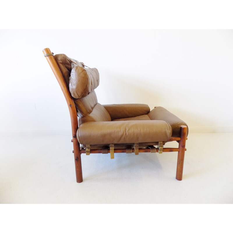 Vintage Inca armchair with ottoman in caramel leather by Arne Norell for Norell AB