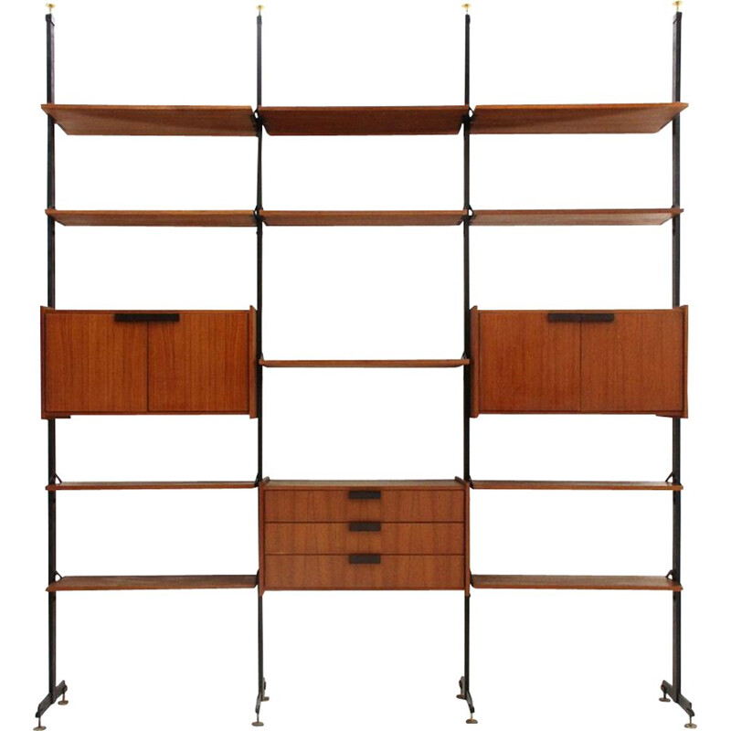 Vintage italian teak wall unit, 1960s