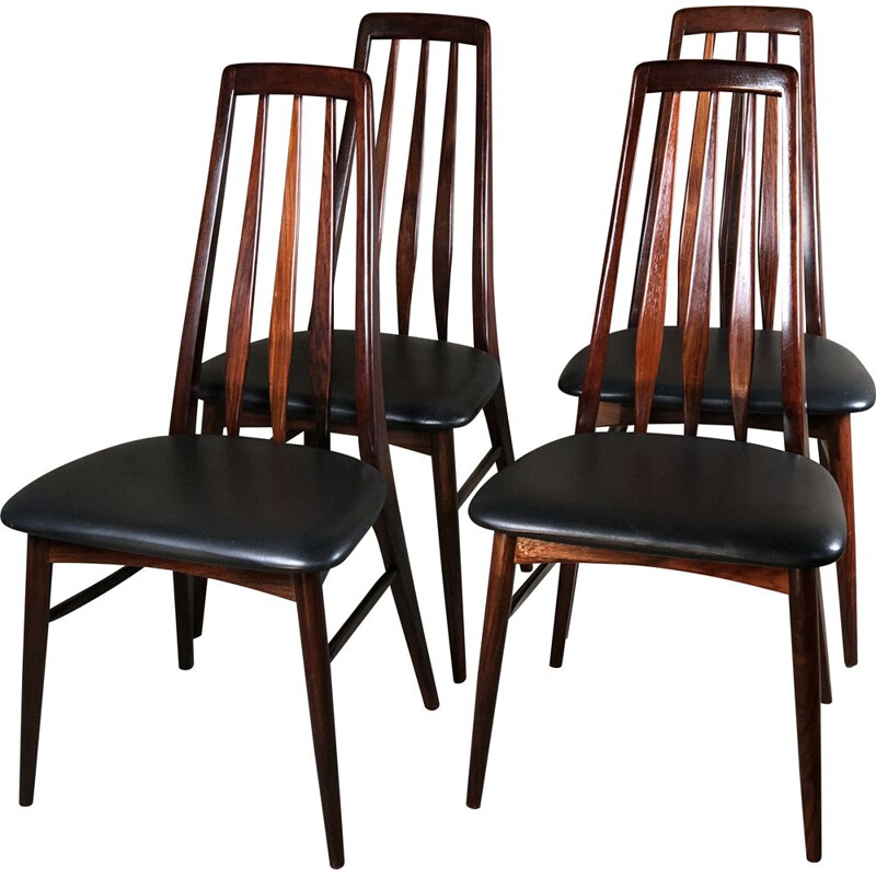 Suite de 4 chaises vintage scandinaves en simili cuir noir de Niels Kofeds 