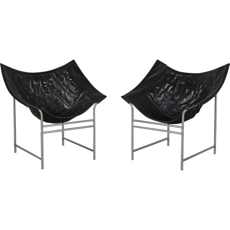 Paire de fauteuils en cuir vintage conçues par Gerard van den Berg, fabriquées par Montis aux Pays-Bas