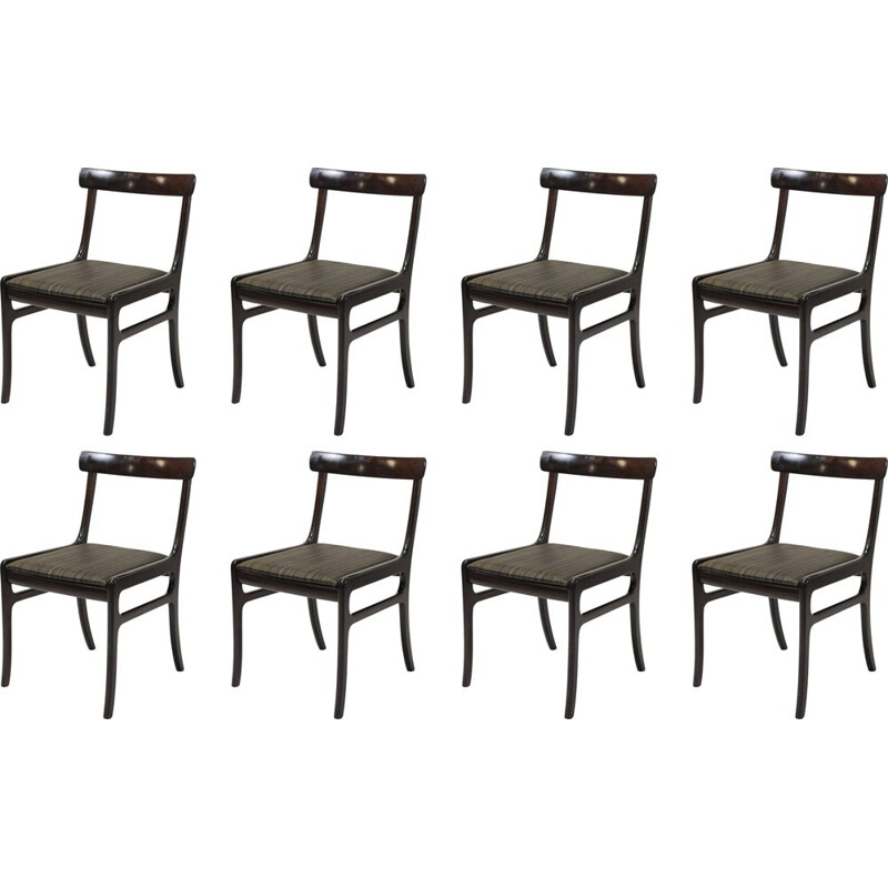 Ensemble de huit chaises de salle à manger vintage en acajou, par Ole Wanscher , Inc. Retapissées