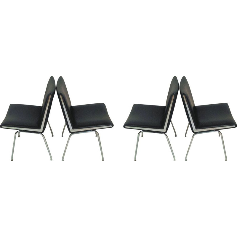 Suite of four vintage airport lounge chairs in black Hans J. Wegner by A.P, Denmark 1958