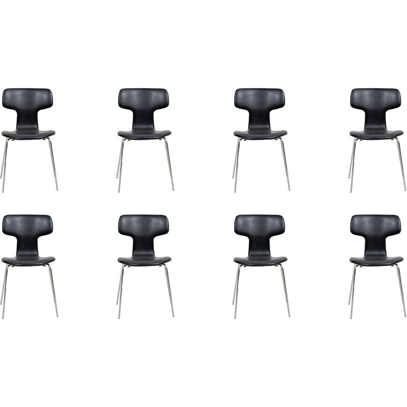 Ensemble de 8 chaises T vintage par Arne Jacobsen de Fritz Hansen, 1960