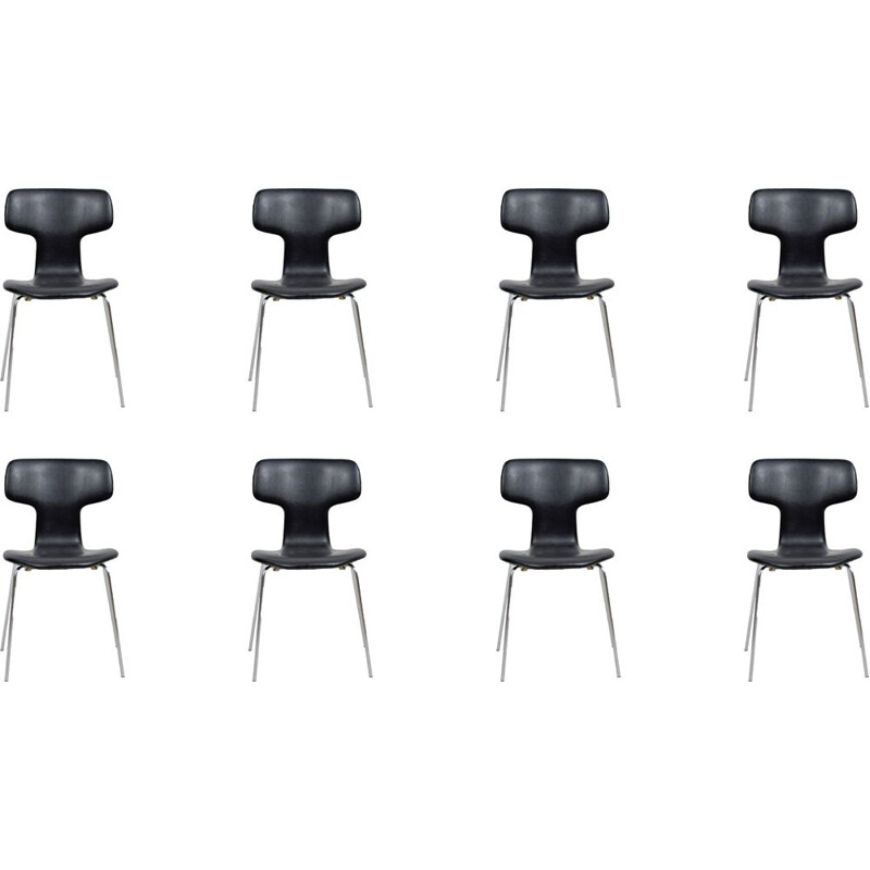 Set of 8 vintage T Chairs by Arne Jacobsen from Fritz Hansen, 1960s