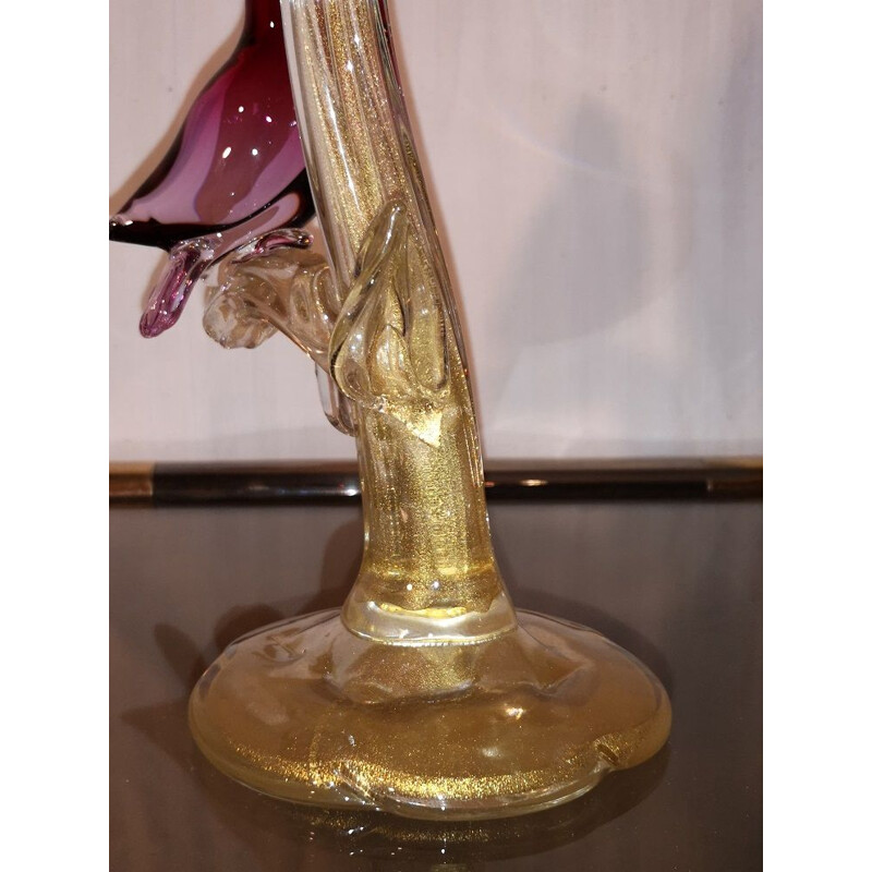 Vintage Italian sculpture of Murano "tree birds" with gold inclusion by Alfredo Barbini 1950