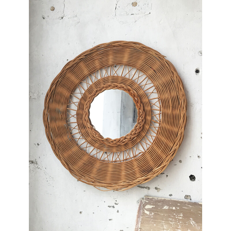 Vintage wicker mirror