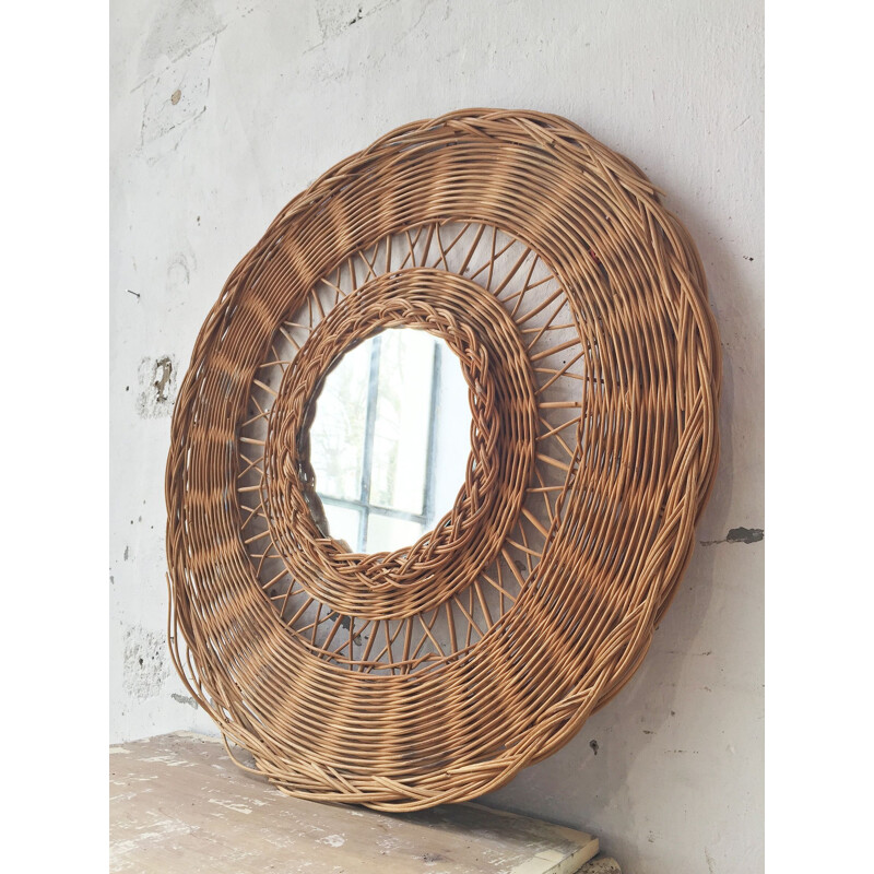 Vintage wicker mirror