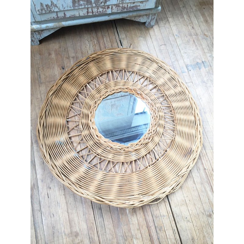 Miroir en osier vintage