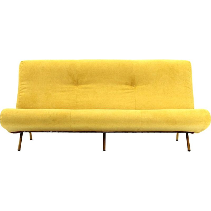 Vintage modern 3-seater yellow velvet sofa by Marco Zanuso for Arflex , 1950