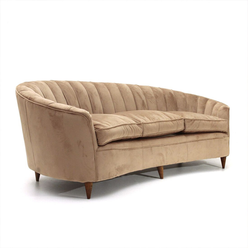 Vintage 3-Sitzer-Sofa, gebogen, Farbe Puderrosa, 1950