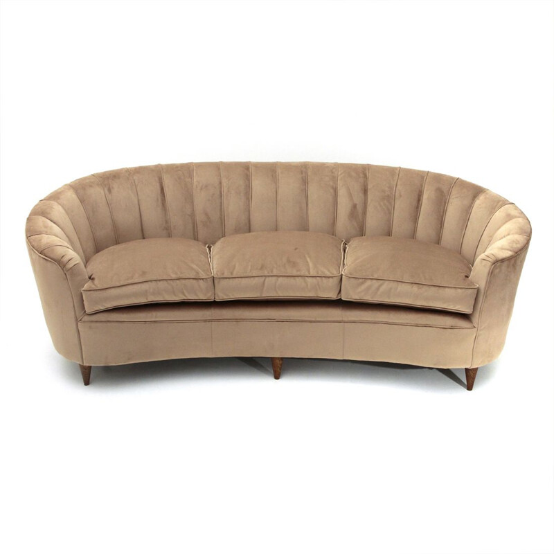 Vintage 3-seater powder pink-colored curved sofa, 1950s