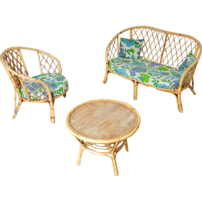 Vintage rattan lounge set 1970s