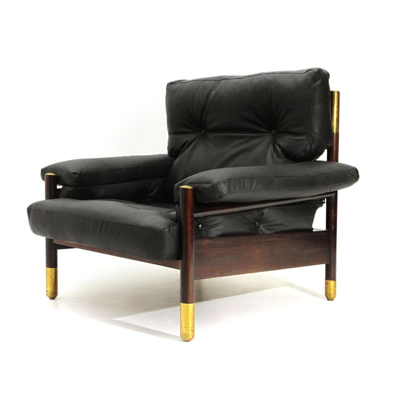 Vintage Black leather "Sella" armchair by Carlo De Carli for Sormani, 1960s