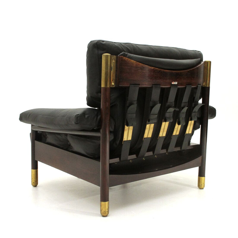 Fauteuil "Sella" vintage en cuir noir de Carlo De Carli pour Sormani, 1960