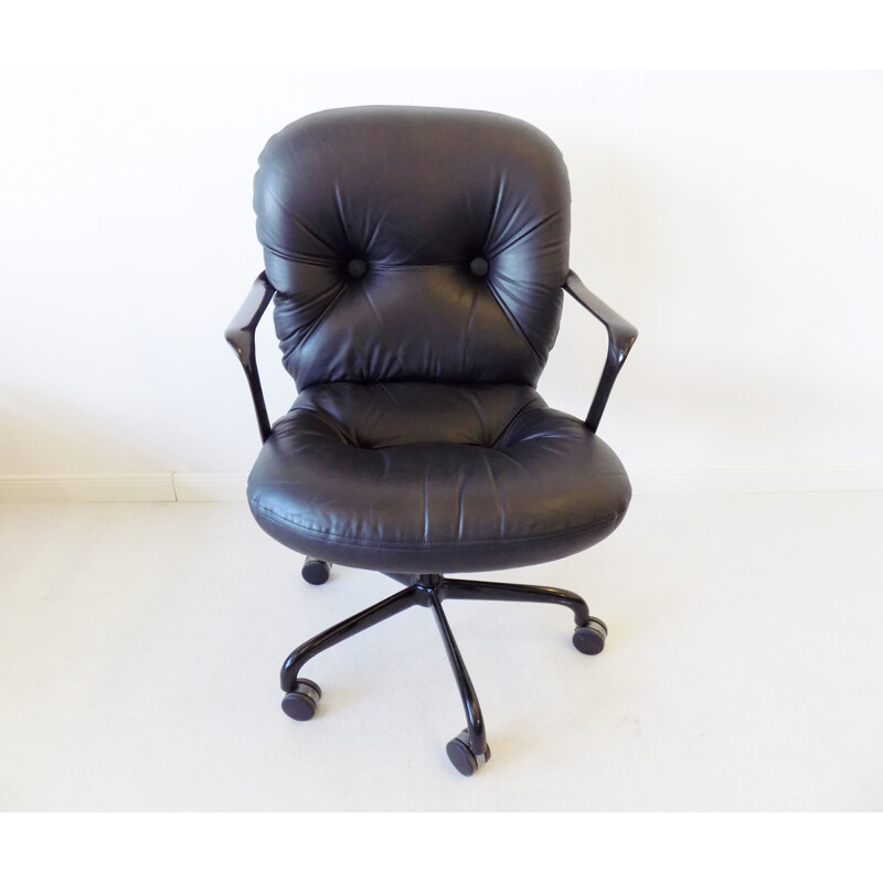 Vintage black leather office chair 2328 by Bruce Hannah & Andrew Morrison for Knoll Int