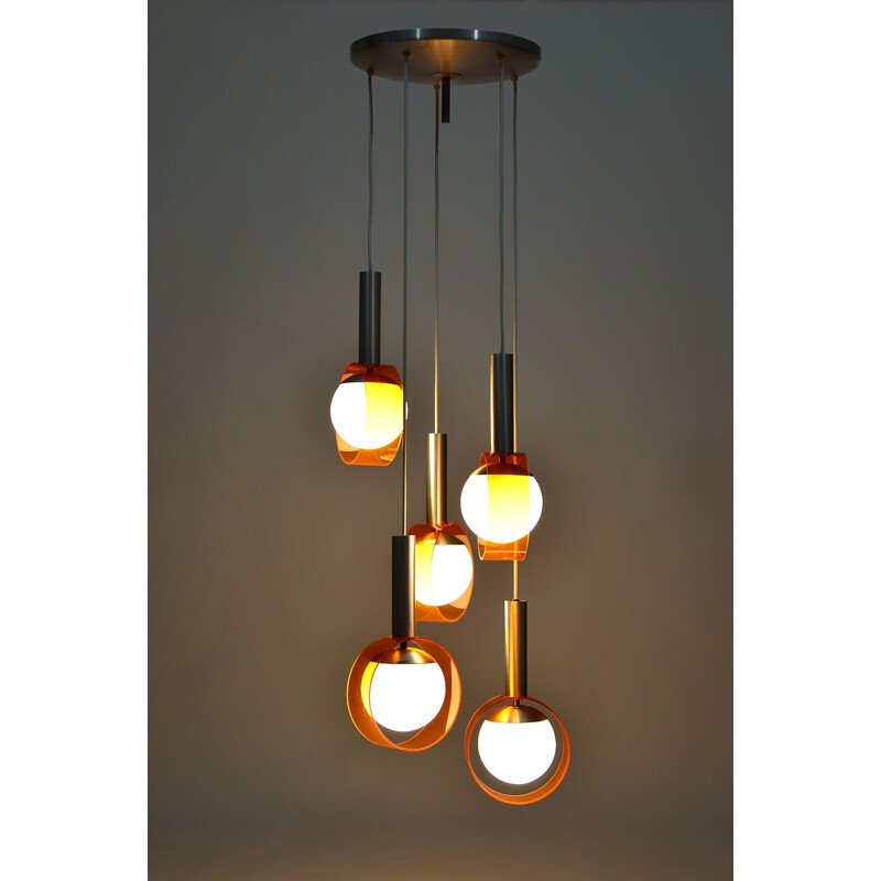 Vintage 5 Light Pendant Chandelier From Stilux Milano, 1960s