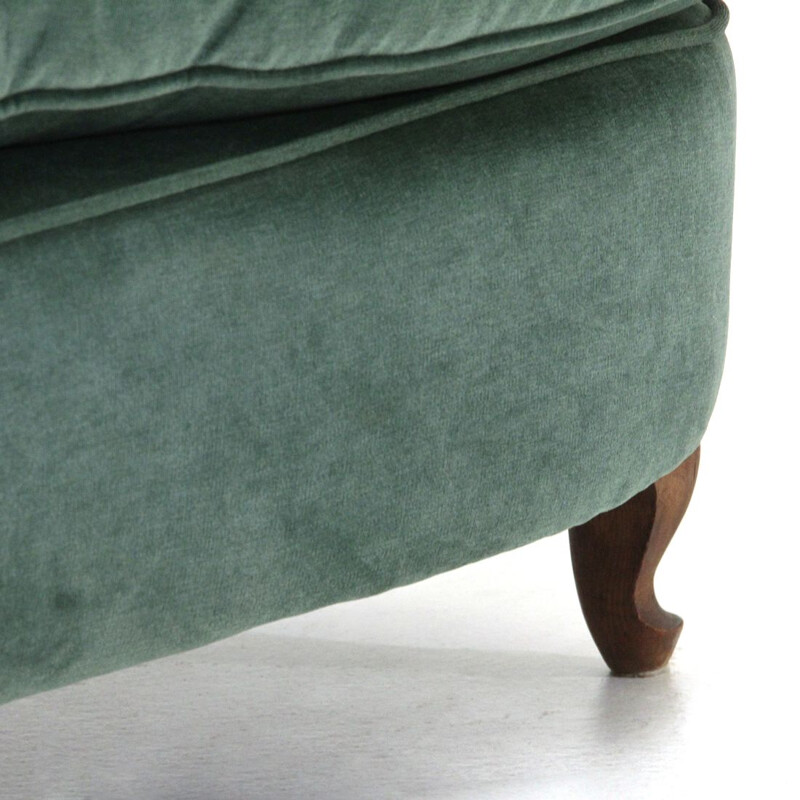 Italian vintage 2-seater curved green velvet sofa, 1950s