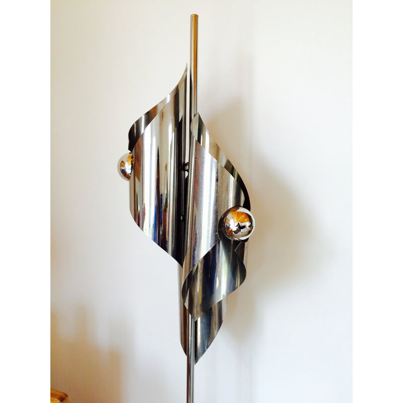 Italian floor lamp in chromed metal - 1970s