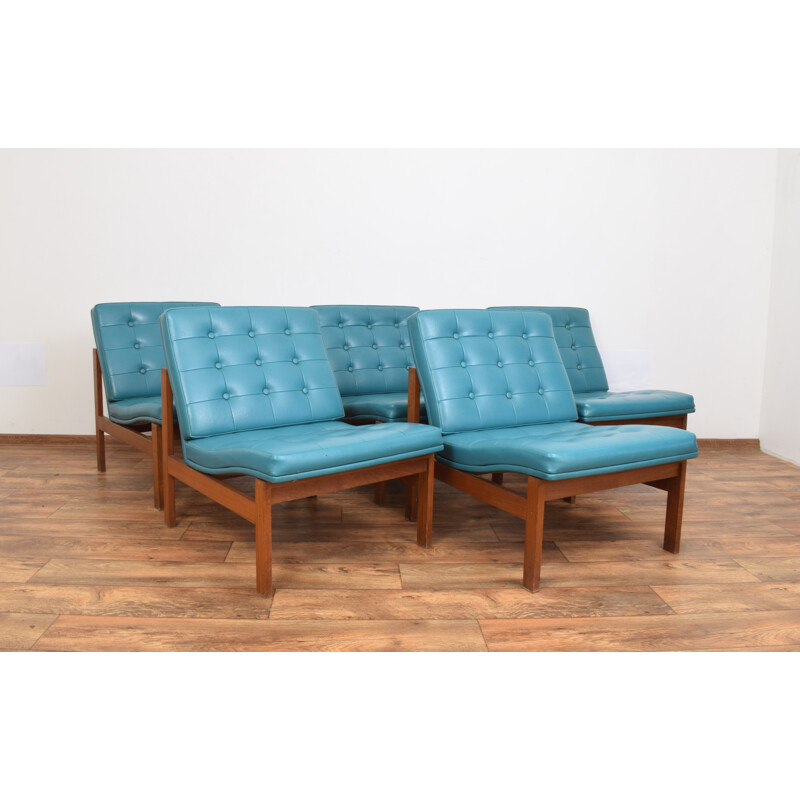 Set of 5 danish teak vintage armchairs by Ole Gjerlov-Knudsen and Torben Lind for France and Søn, 1960s