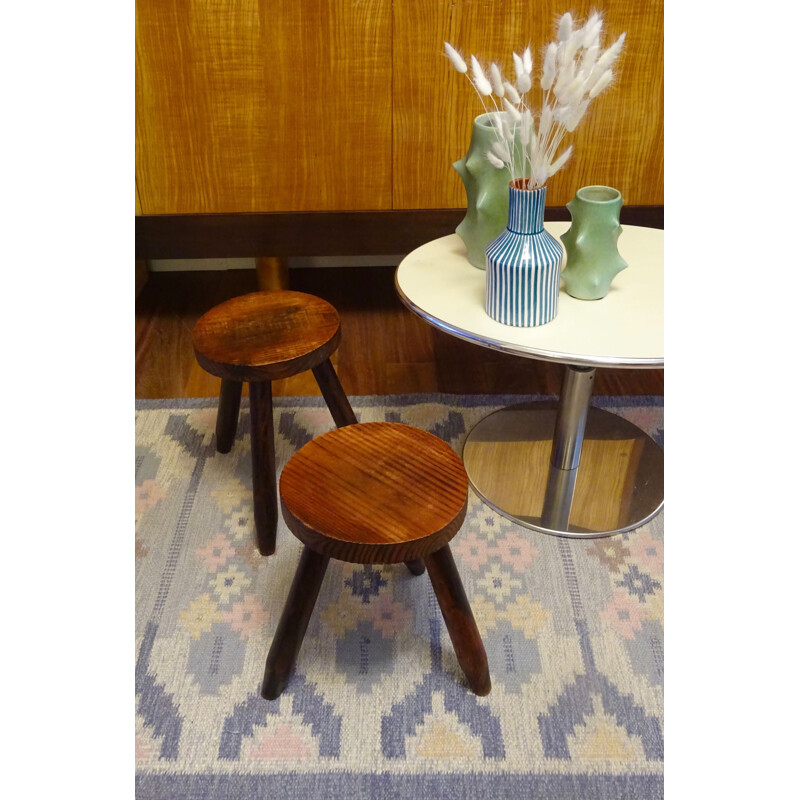Pair of vintage tripod stools, France, 1960