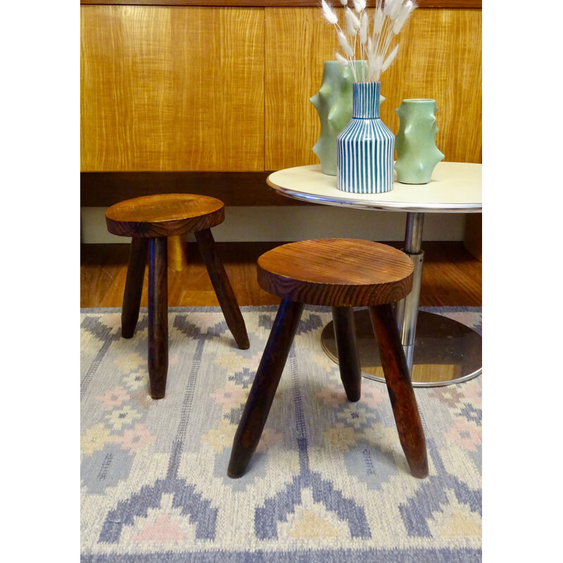 Pair of vintage tripod stools, France, 1960