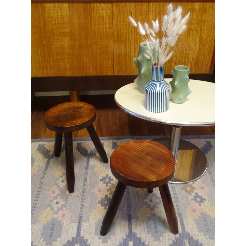 Pair of vintage tripod stools, France, 1960