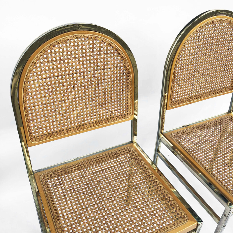 Set of 6 vintage Italian brass & cane dining chairs