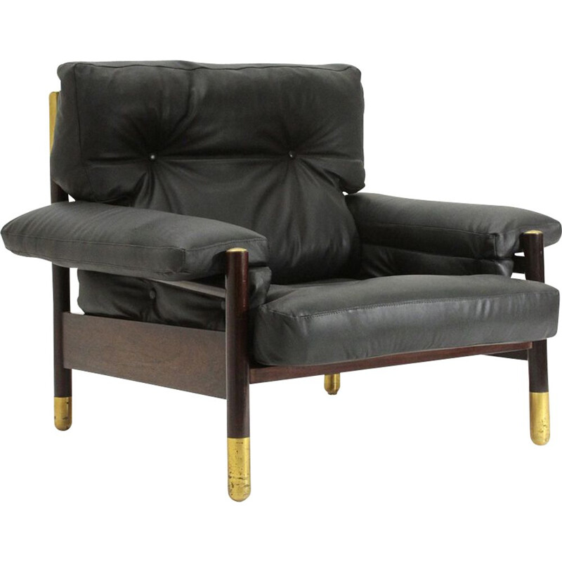 Vintage Black leather "Sella" armchair by Carlo De Carli for Sormani, 1960s