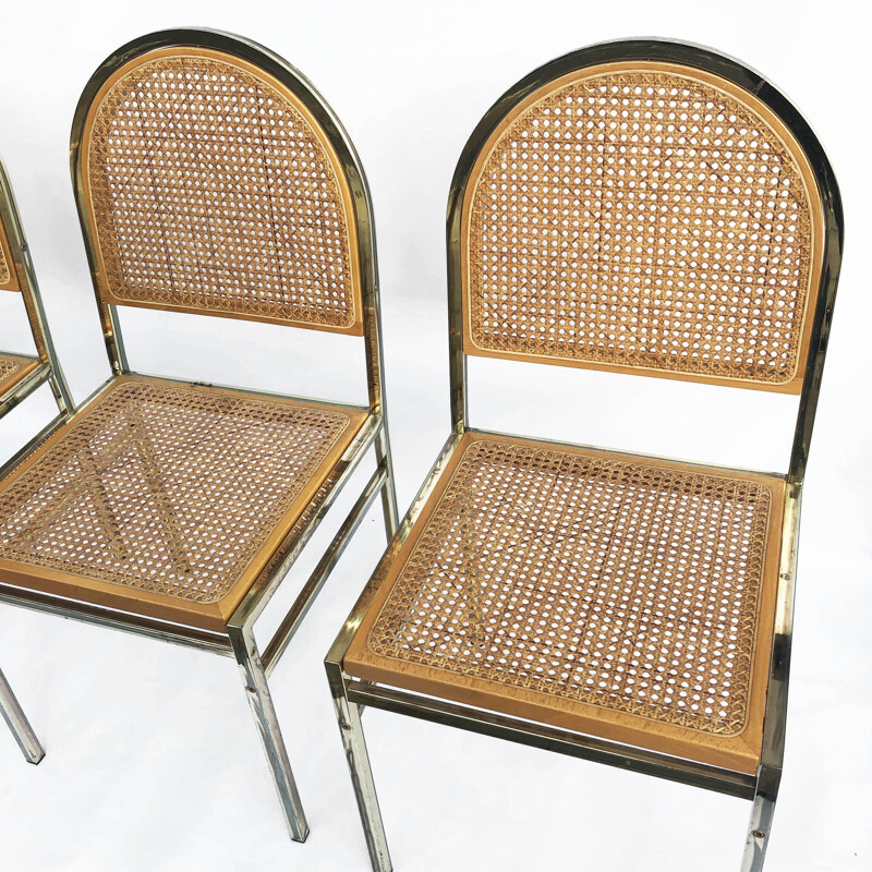 Set of 6 vintage Italian brass & cane dining chairs