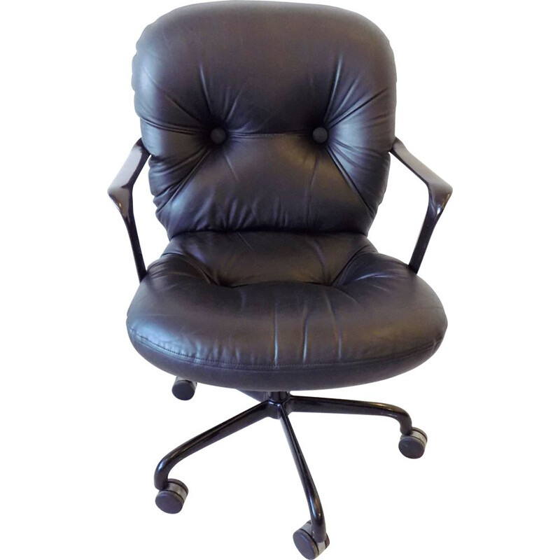 Vintage black leather office chair 2328 by Bruce Hannah & Andrew Morrison for Knoll Int