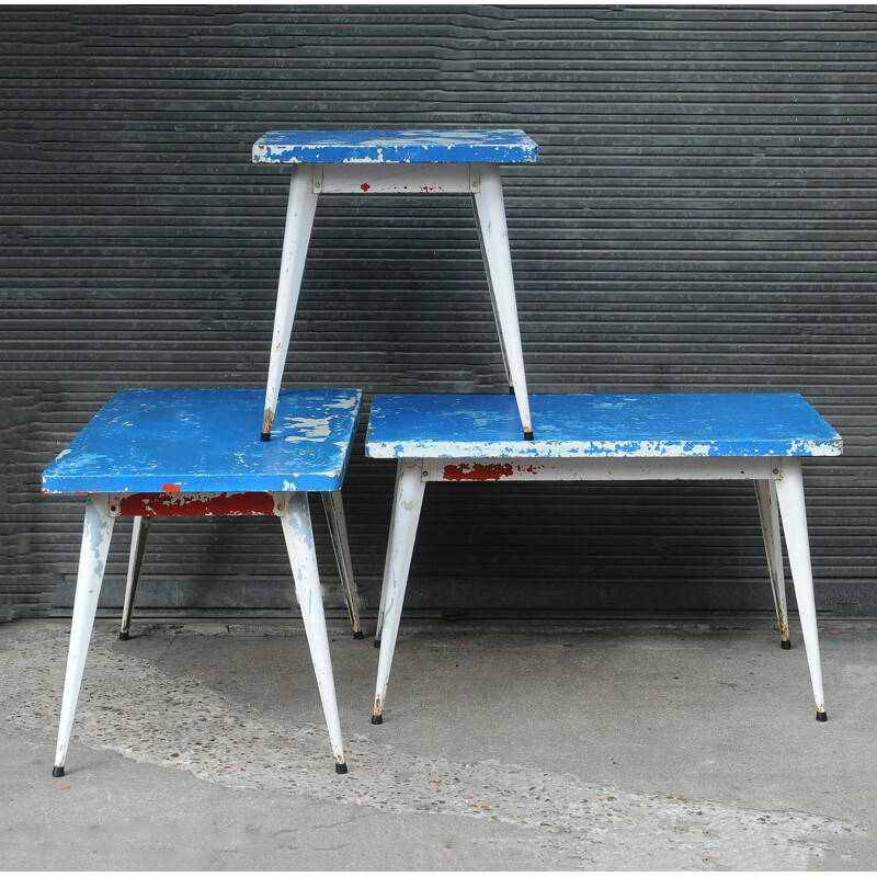 Square garden table in blue painted metal, Xavier PAUCHARD - 1950s