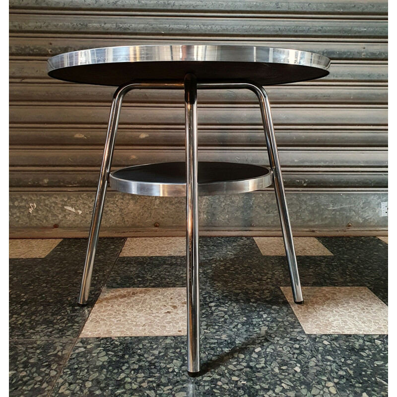 Vintage Bauhaus-style gueridon with tubular chrome base by Thonet, 1950