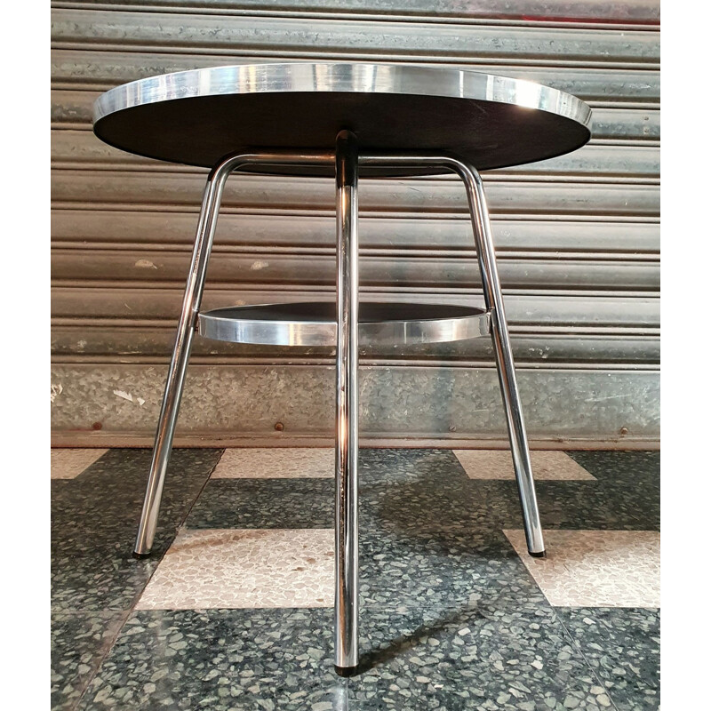 Gueridon vintage de style Bauhaus avec piètement tubulaire chromé par Thonet, 1950