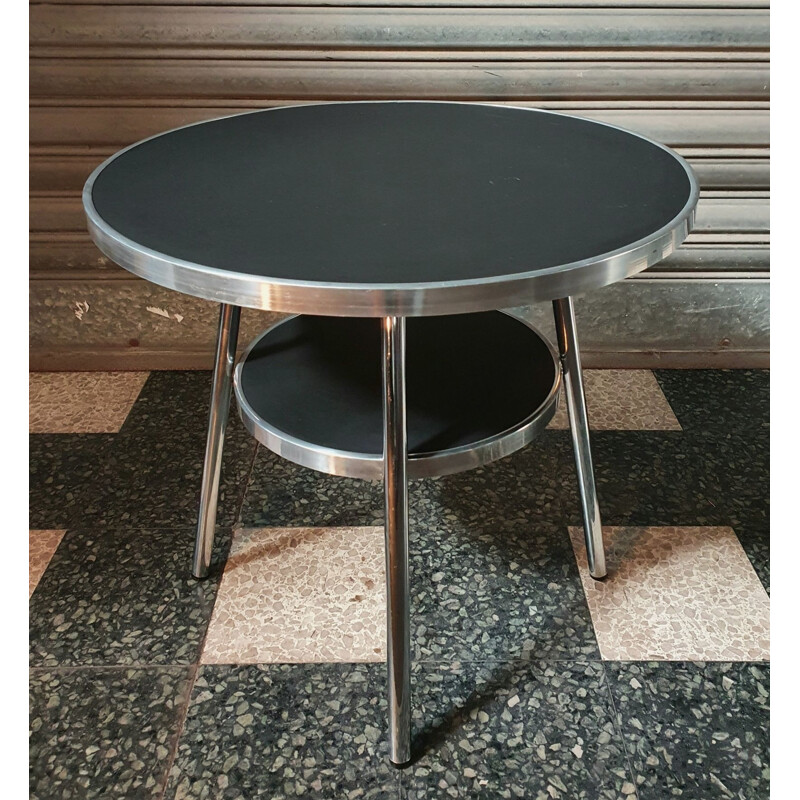 Gueridon vintage de style Bauhaus avec piètement tubulaire chromé par Thonet, 1950