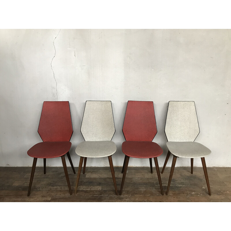 Suite of 4 vintage BAUMANN chairs in leatherette, 1950-1960 