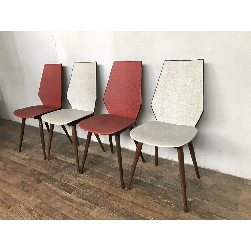 Suite of 4 vintage BAUMANN chairs in leatherette, 1950-1960 