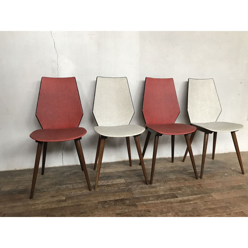 Suite de 4 chaises vintage BAUMANN en skaï, 1950-1960 